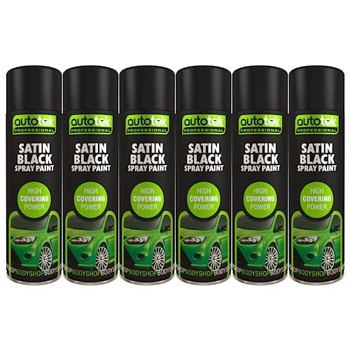 AutoTek Satin Black Multi-Purpose Aerosol Spay Paint 500ml x6