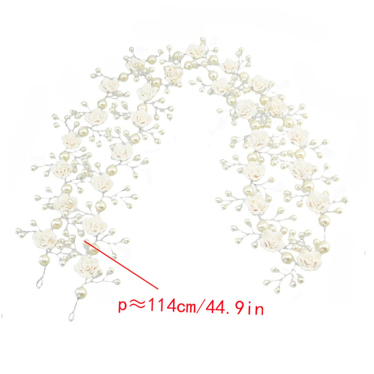 Weißes Haarband, Perlen-Haargummis, Braut-Kopfbedeckung, Hochzeit, Rebe, Blume, Perlen-Rebe-Stirnband, weiche Kette, Braut, weiße verlängerte Blumen-Perlen-Stirnbänder