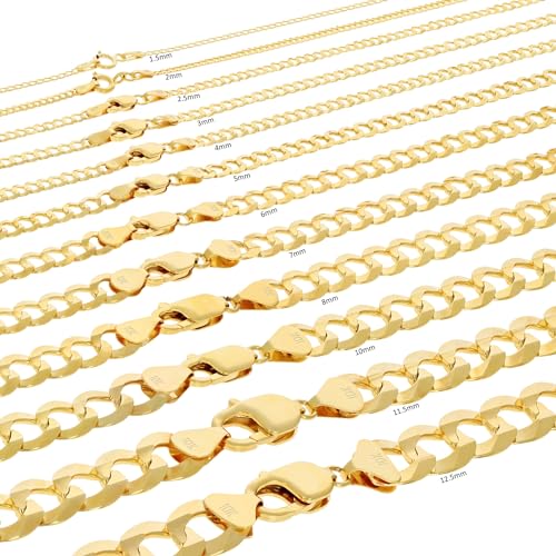 Nuragold 10K Real Yellow Gold Solid Cuban Curb Link Chain Necklace 16