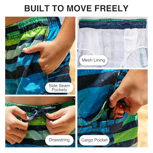 Image of Kanu Surf Boys' Victor Stripe Quick Dry Beach Board Shorts Swim Trunk