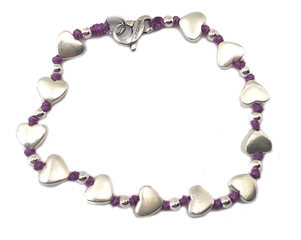 Spadarella bracciale spadino cuori in argento e nodini in cotone nautico (cuori 5/6mm - sfere 3mm) codice SPBR60 colore ROSSO lunghezza CM 19