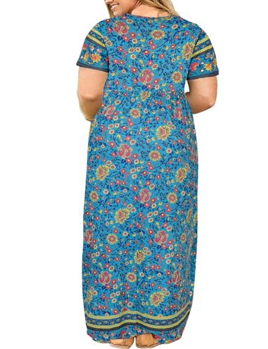 Image of Kancystore Women's Plus Size Maxi Dress with Pockets Summer Dresses XL-5X | Plus Size High Waisted Long Length Beach Dress, Empire Waist Round Neck Casual Dress, Solid Striped Floral Tie Dye Colors