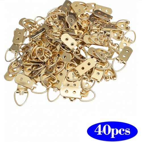 Image of Gold D-Ring Steel Picture Hangers, Heavy Duty Double Holes Paintings Hook