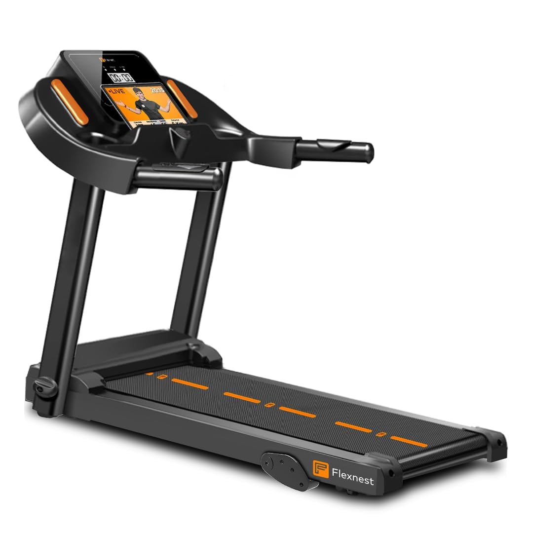 Flexnest 4.5HP Smart Auto Incline Treadmill 14km/h with 500+ Classes and Virtual Walks for Home Walking and Running with in-Built Bluetooth Speaker - Black (Flextread EZ - Standard)