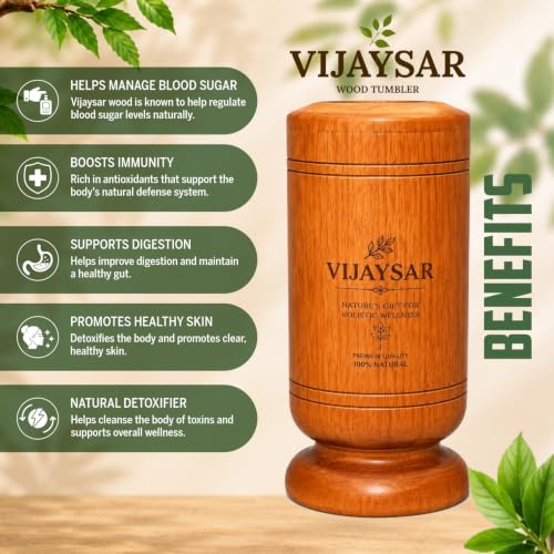 Image of Vijaysar Wood Glass for Diabetes with Neem 150 ML Capacity | Lab Tested Ayurvedic Herbal Water Tumbler for Overnight Infused Water | Reusable Natural Glass (Pack of 3)
