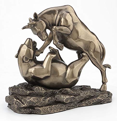 Veronese Design 6 Inch Tall Wall Street Stock Market Bull Bear Fight Financial Broker Gift Abstract Cold Cast Resin Bronze Finish Tabletop Statue