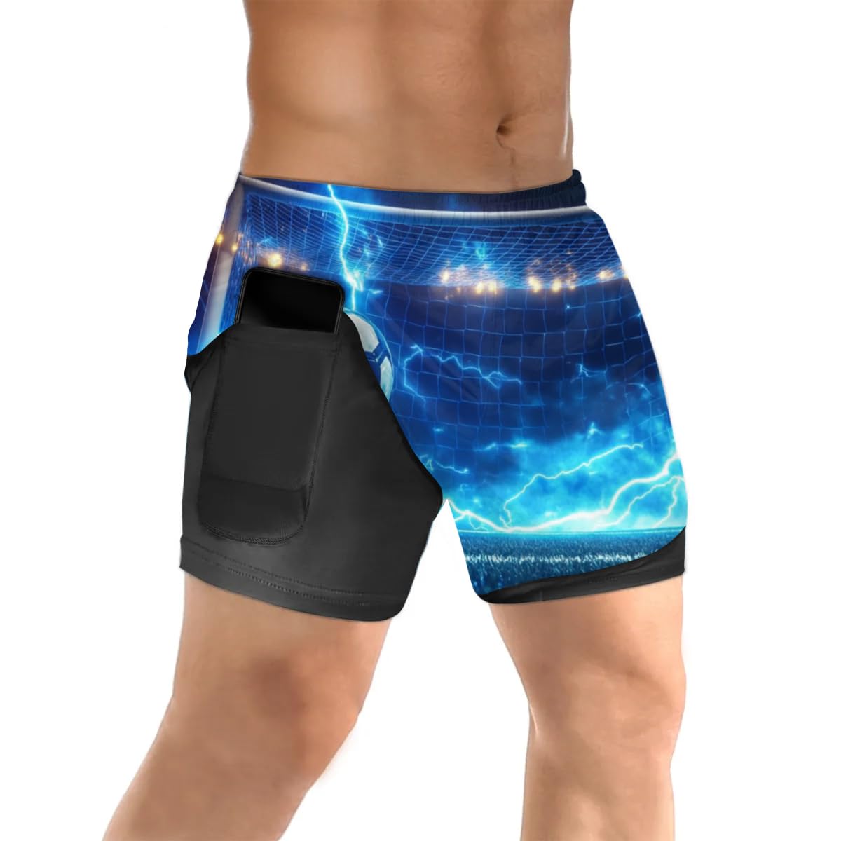 Mens 2 in 1 Running Short Football Soccer Sports Gym Athletic Sport Shorts for Men with Liner Phone