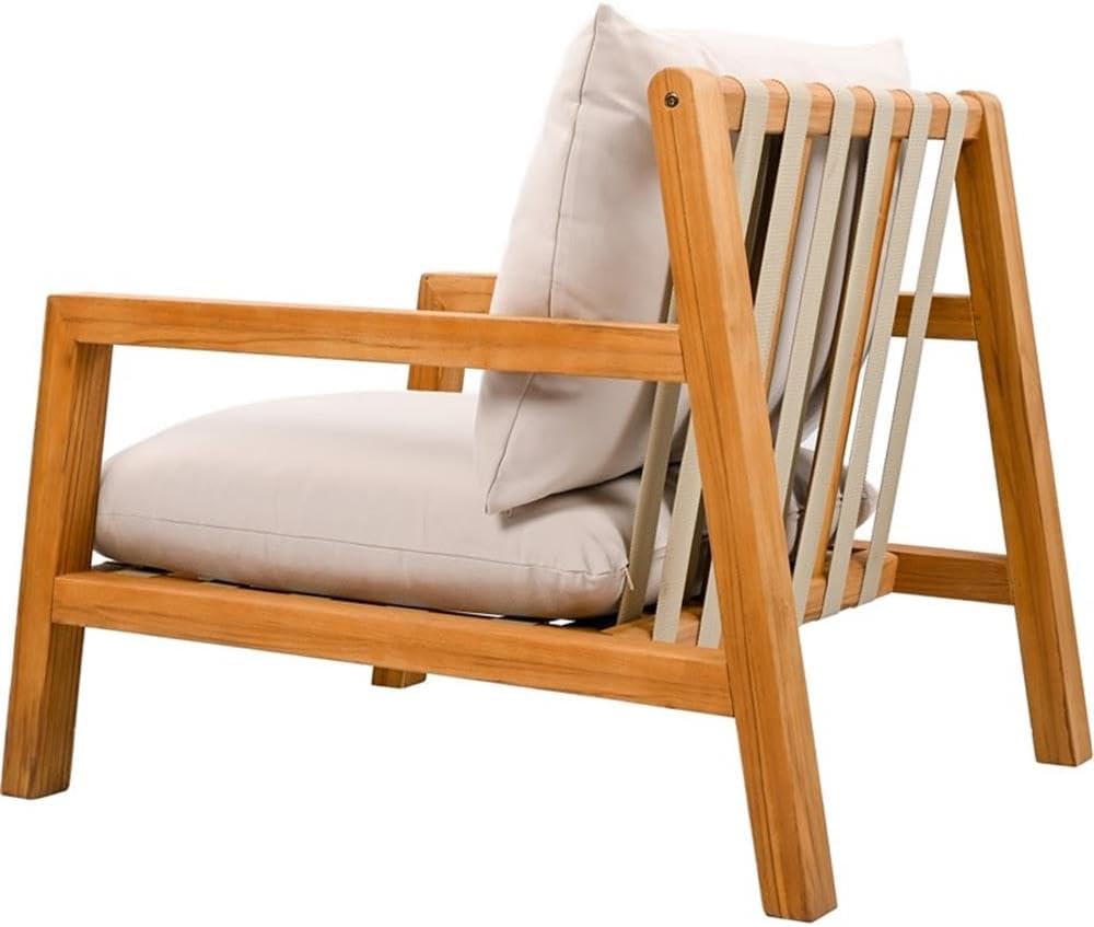 Pemberly Row Brazilian Teak Wood Patio Chair, 30.3 in W x 38.6 in D x 30.3 in H, Natural Finish, White Polyester Cushions, Weather-Resistant Outdoor Seating, Coastal Style for Patios, Decks, or