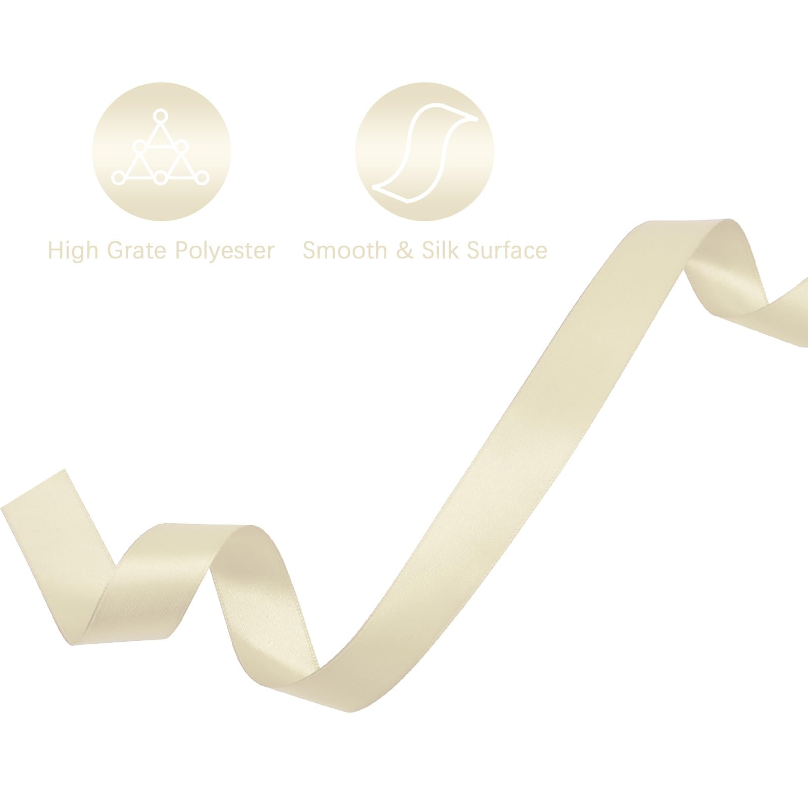 Lrybbon Double Face Ivory Satin Ribbon 1 Inch x 50 Yards Solid Fabric Silk Ribbon for Gift Wrapping Craft Flower Bouquet Hair Bows Making Wedding Party Decoration Sewing Projects Christmas Day