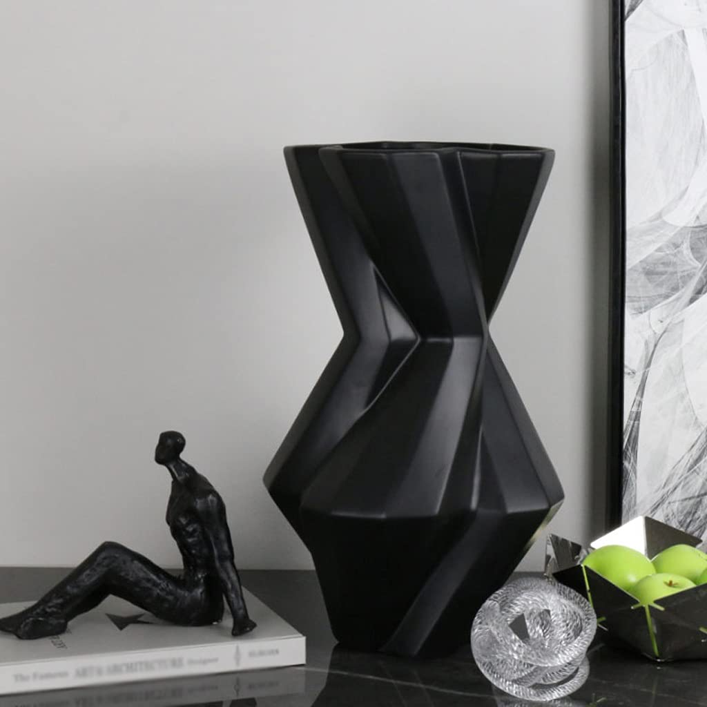 Jarrón para Mesa Jarrón de cerámica Decoración del hogar Personalizada Contenedor Flores Sala Estar geométrico Escritorio, Adecuado for Oficina en casa o Boda(Negro)