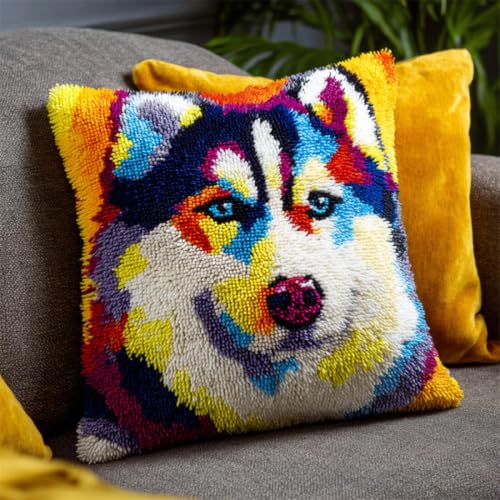 Taie d'oreiller husky coloré en kit de crochet de verrouillage pour débutant