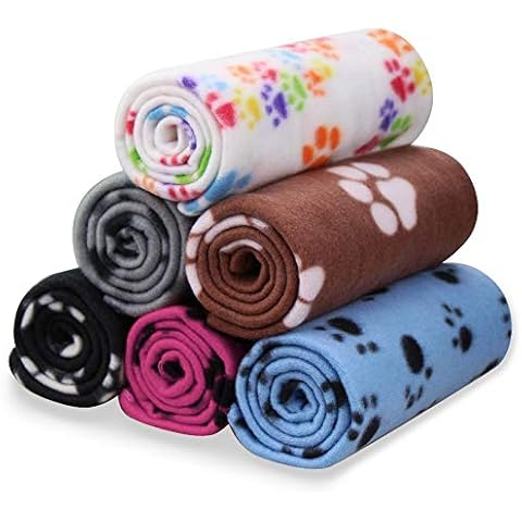 Comsmart Pet Blanket Dog Cat Soft Fleece Blankets Sleep Mat Pad Bed Cover with Paw Print for Kitten Puppy and Other Small Animals, 6 Pack of 39x35 Inches Cover