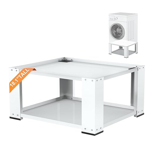 SKM Laundry Pedestal for Washer and Dryer 18" Height - Heavy Duty Steel Stand Riser Fits 27 and 28 Inch Washers and Dryers, 700lbs Capacity Universal Washing Machine Pedestal in White