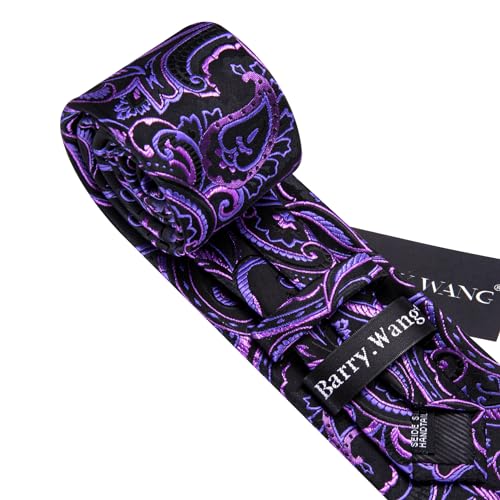 Image of Barry.Wang Men Tie Set Floral Paisley Silk Necktie Pocket Square Cufflinks Formal Wedding Party Business