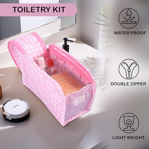 Image of Kuber Industries PVC Laminated Jewellery Pouches for Storage Necklace & Bangles with Zip | Jewellery Kit /Bag /Organiser for Women | Check D Shape Print - Pink