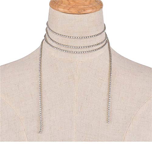 Kercisbeauty Multi Row Boho Tennis Chain Rhinestones Choker Long Chain Necklace For Women And Girls Jewelry (Silver)… #TOP5