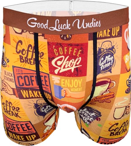 Good Luck Undies Men's Coffee Time Boxer Brief Underwear, Medium