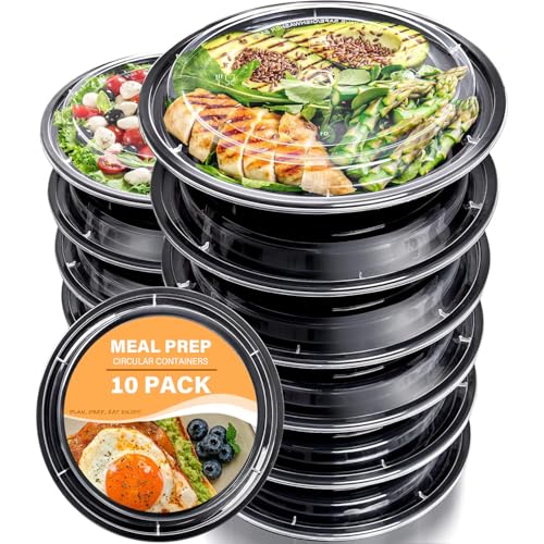 hjwanyin Paquete de 10 recipientes redondos de plástico de 24 onzas para preparación de comidas, reutilizables, sin BPA, con tapas herméticas, aptos para microondas, congelador y lavavajillas, cuencos
