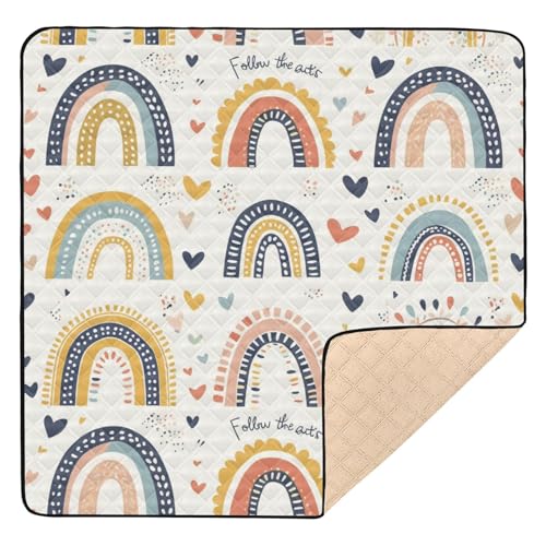 Kigai Boho Rainbow Baby Play Mat for Floor and Playpen 50x50 inch Non-Slip Baby Activity Playmat Waterproof Foldable Crawling Mat for Infants Toddlers