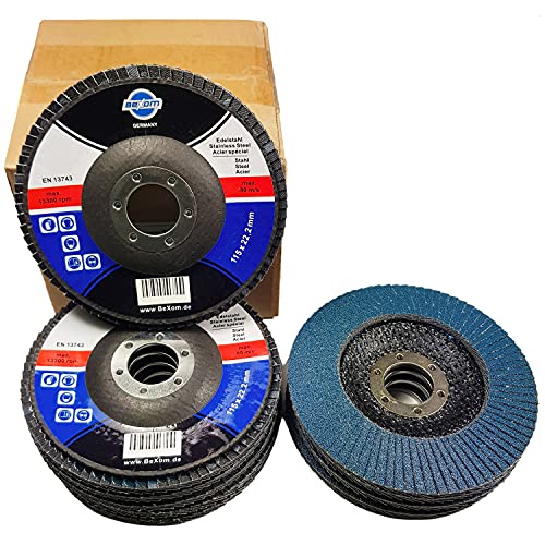 BEXOM 10er Sparpack Ø115mm Fächerscheiben KORN 120 INOX schleif Lamellenscheibe Cover