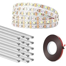 BTF-LIGHTING SK6812 IC RGB+Warm White 4 Colors in 1 LED Strip,Double Side Tape 65.6FT 10mm Width Heavy Duty Adhesive,20Pack 1.64FT U Shape Black LED Aluminum Channel SystemNo Adapter or Controller