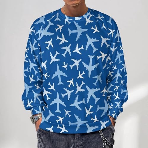 VOSERY Crewneck Sweatshirt for Men, Airplanes In The SkyLong Sleeve Pullover Sweaters Fashion Casual Clothes Men2