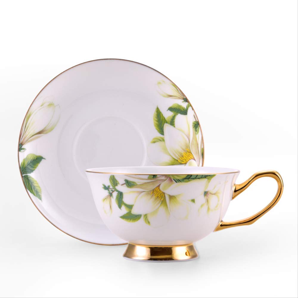 Service à café porcelaine anti-tache avec tasse à thé soucoupe magnolia