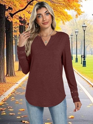 Womens Long Sleeve Shirts Casual Notch V Neck Basic Tees Cute T-Shirt Dressy Tunic Tops Fall Fashion Outfits 20254