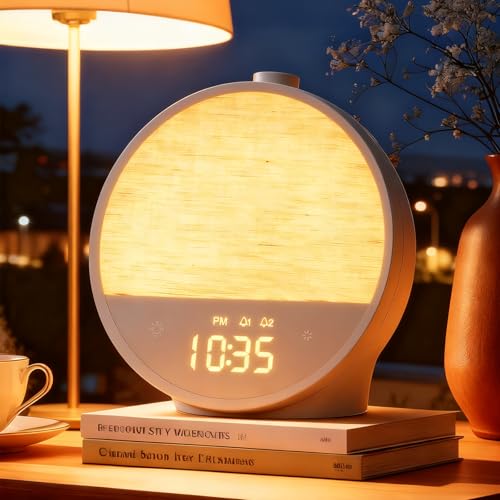 Vivilumens Sunrise Alarm Clock, Gentle Wake-Up Light & Sound Machine, Dual Alarms for Heavy Sleepers Adults, Natural Sounds, RGB Mood Light, Dimmable Bedside Night Lamp Ideal for Bedroom & G