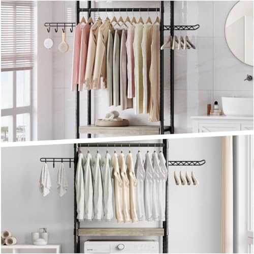 30" Washer Dryer Storage Shelf - Adjustable Height Laundry Organizer with 5-Tier Double-Layer Wood Shelves, Heavy-Duty Over-Unit Rack (100lb/Shelf) for Laundry Room, Bathroom & Balcony, Gray