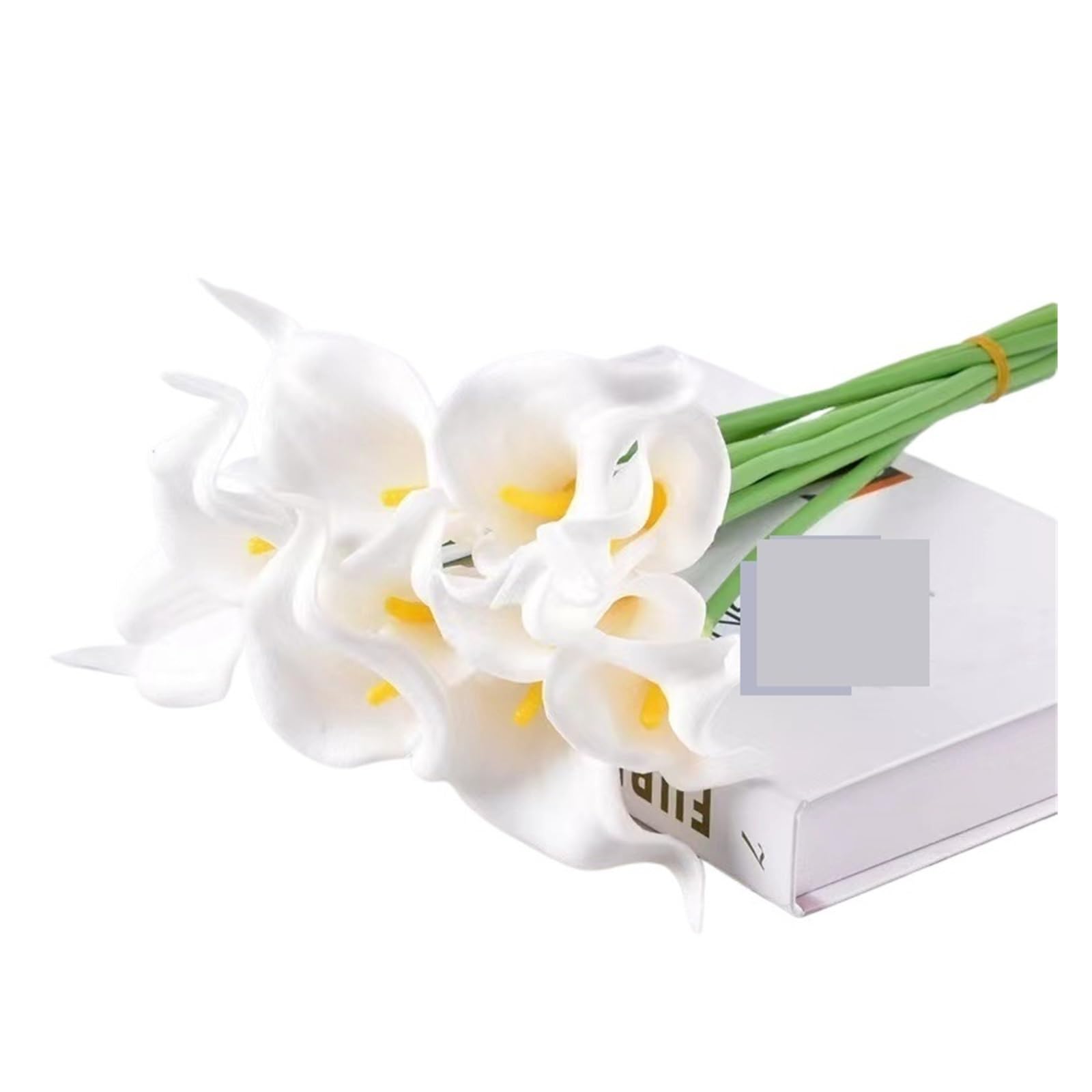LuoAXINN Artificial Wedding Bouquet 10Pcs White Fake Calla Lily Artificial Flowers Bridal Wedding Bouquet Latex Flower Home Kitchen Office Decor(White yellow)