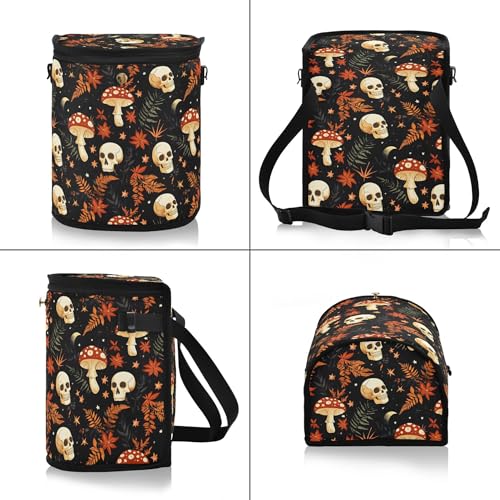 Image of MNSRUU Car Trash Can with Lid, Mushrooms Skull Car Trash Bag Hanging Organizers and Storage for Front Back Seat, Leak-Proof Trash Bin