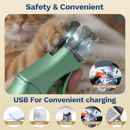 Image of 2-in-1 Dog & Cat Nail Clipper with Grinder - Dual Highlight LED Reduce Over-Trimming, Long Battery Cordless USB-C Rechargeable, Safety Lock & Catcher Cap, Quiet Home Grooming for Small Large Pets