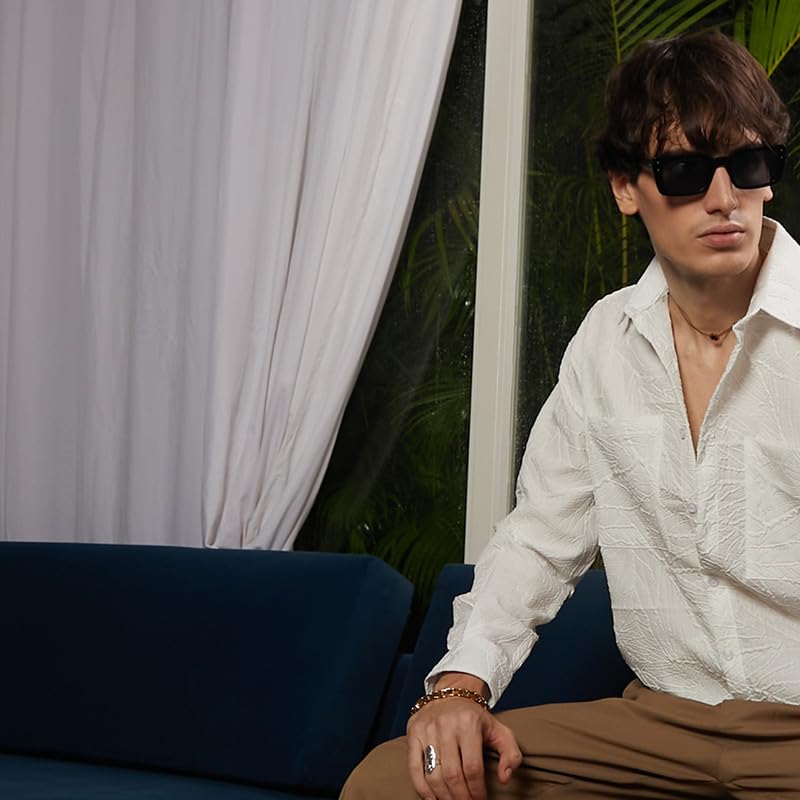 Image of CAHOOT Men's Multitrack Striped Oversized Shirt for Casual Wear | Spread Collar | Long Sleeve | Button Closure | Oversized Shirt Crafted with Comfort Fit for Everyday Wear