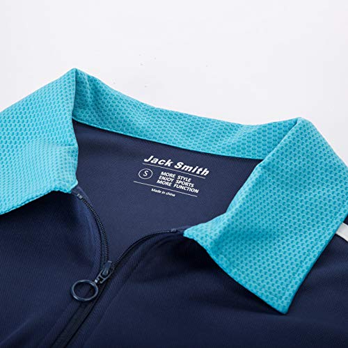 Women Contrast Color Sports Shirt Short Sleeve Lapel Collar Tops(L, Navy + Blue) #TOP4