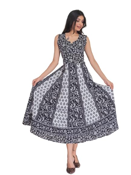 Image of Arihant Collection Rajasthani Traditional Cotton Jaipuri Printed Long Floral Midi Maxi Gown Dress