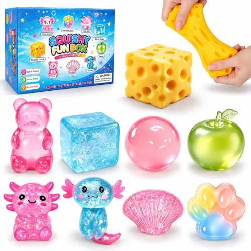 9 Pack Squishy Fun Box, Mixed Sugar Filled Sensory Toys Party Gifts by KFNMFPJ - Used condition - US$23.10