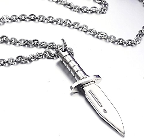 Hamoery Men Women Punk Stainless Steel Knife Dagger Chain Pendant Necklace4