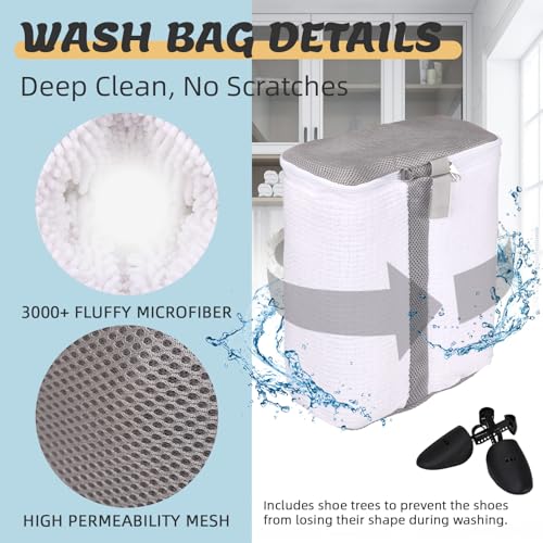EXYGLO Shoe Washing Machine Bag, Dual Compartment Design Shoe Laundry Bags with Lockable Zipper & Adjustable Shoe Trees, 360° Fluffy Fibers Cleaning, Reusable Bag for Most Shoe Sizes - image 3