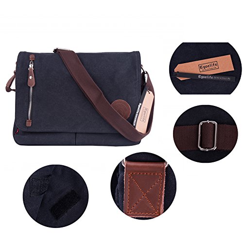Egoelife LB-BBPHF18 Bolsa mensageiro de lona casual unissex para viagens e acampamento, Charcoal, On