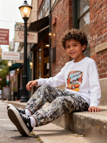 Image of Boy Clothes Plant Camouflage Pants LA Letter Print Top Sweatsuit Fall Boys Outfits Set