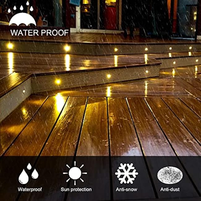 LED Deck Light Kits Warm White, ¦µ1.22 Recessed Step Light 16 Pack with Black Protective Shell, DC12V Low Voltage LED Deck Lighting, IP67 Waterproof Outdoor Stair Lights for Garden