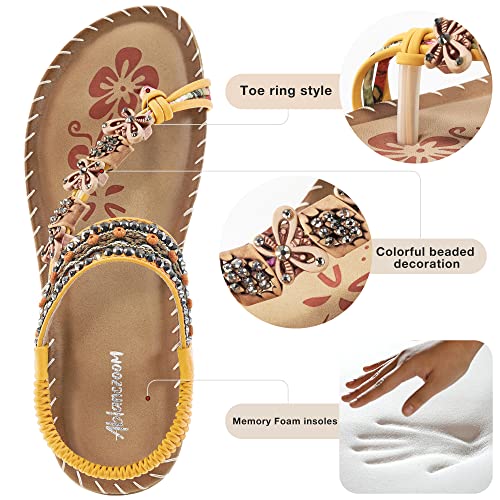 Image of Ablanczoom Flat Sandals for Women Summer: Casual Boho Beaded Toe Ring Dress Shoes - Comfortable Vacation Daily Walking Shoes
