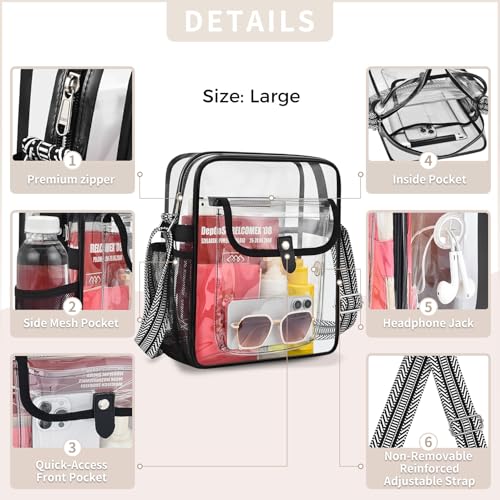 Image of SPODEARS Clear Crossbody Bag for Stadium, Concert, Festival & More - Adjustable Shoulder Strap & Bottle Holder