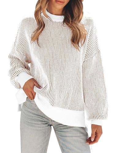 Disamer Womens Sweaters 2025 Fall Clothes Batwing Long Sleeve Striped Knit Pullover Tops Fashion Outfits Oversized Sweater