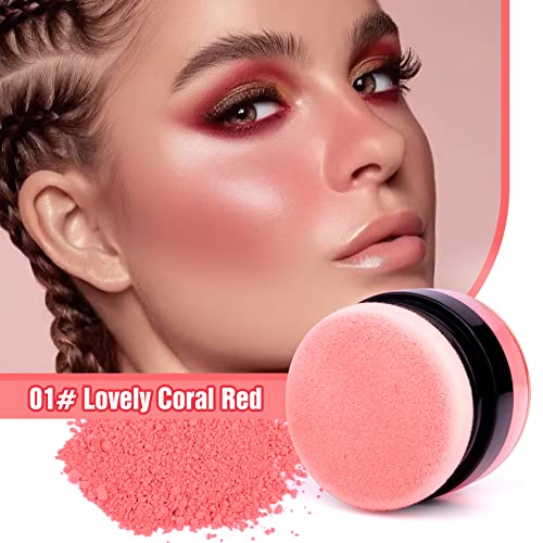 Loose Powder Blush, Natural Air Cushion Face Blusher For Cheeks, Matte Natural Look, Korean Blusher, Single Color Blush, Coral Red, 1 Count #TOP1