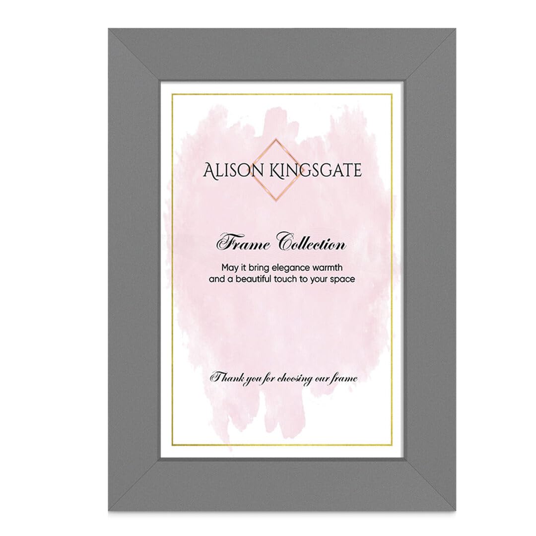 Alison Kingsgate Dark Grey Modern 6X4 Photo Frame-Engineered Wood Picture Frames With Shatterproof Perspex - Ideal For Certificates -Wall Mount Or Tabletop - Multiple Sizes & Colours Available