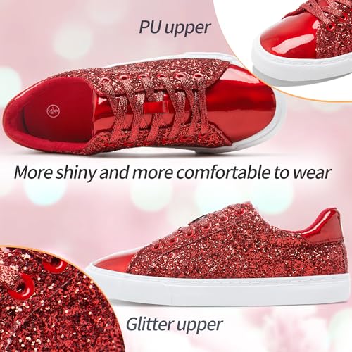 Image of AISFAES Glitter Sparkly Low Top Sequins Lace Up Tennis Shoes Comfort Bling Fashion Shiny Walking Shoes