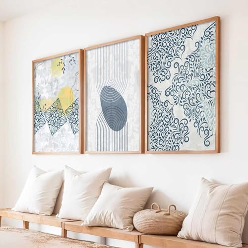 Image of HOTHOUSE Abstract Art Decorative Wall Art Print With Frame Abstract Paintings For Living Room Bed Room Hotel Wall Decor Digital Reprint Set of 3 (13X17 inch)