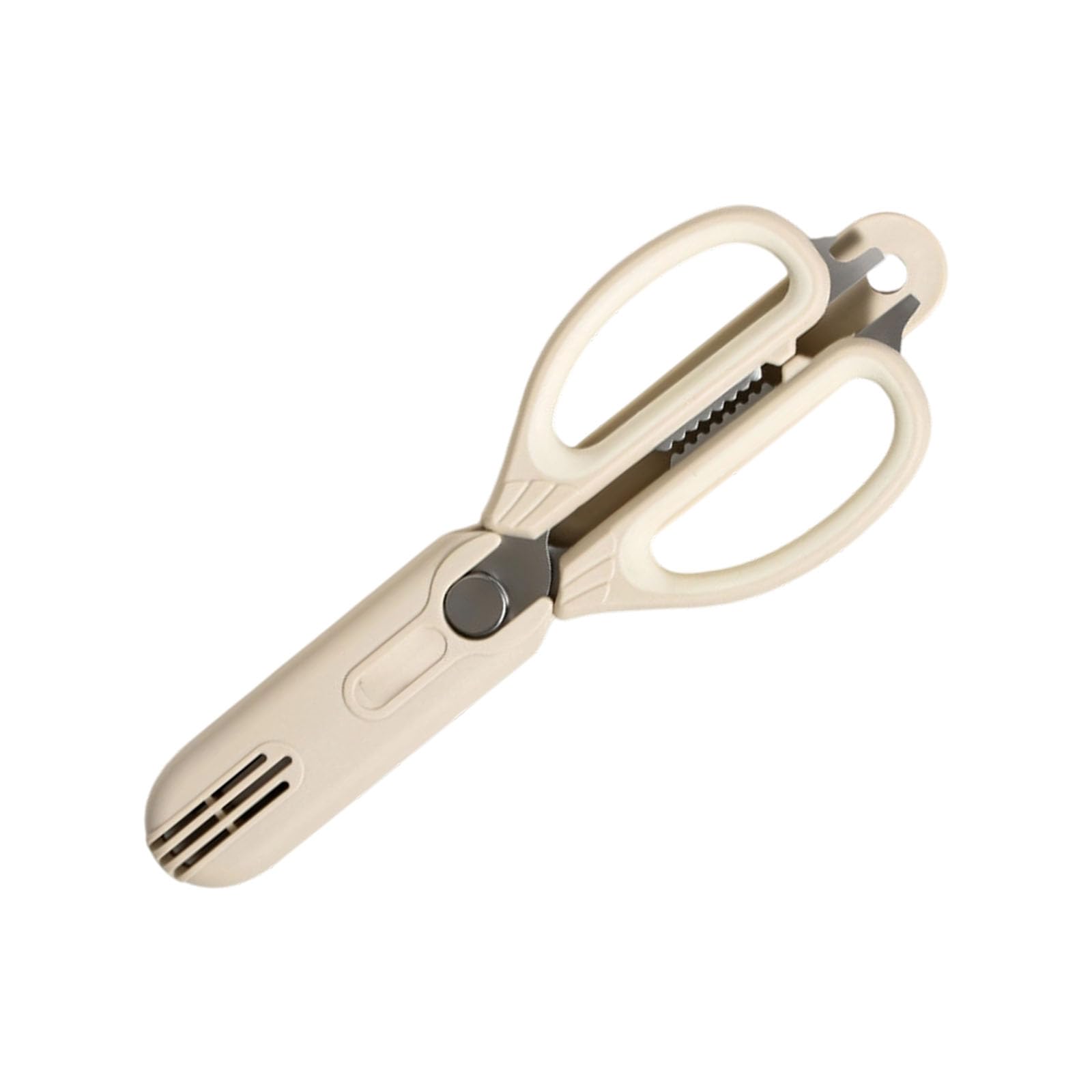 Jiingekk Cream Nonrust Steel Multi Functional Kitchen Shears For Cutting Chicken Bone Fish Bone And Meat Fridge Storage Designs Ergonomic Handle Meat Scissors With Holders